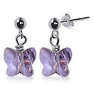 Butterfly Lavender Crystal Sterling Silver Earrings | Fine Jewelry Designers | Buy Cheap Jewelry | Online Jewelry Sho...