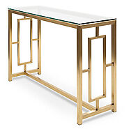 Glass Console Table | Kater Glass Console Table Brushed Gold Base - Cassa Vida