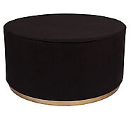 Ames Round Ottoman - Black Linen