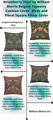 Strawberry Thief by William Morris Birds and Floral Belgian Tapestry Cushion Cover