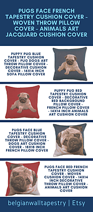 Pugs Face French Tapestry Cushion Cover - Animals Art Woven Throw Pillow Cover