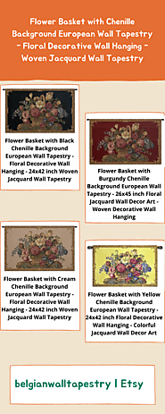 Flower Basket with Chenille Background European Wall Tapestry - Floral Decorative Wall Hanging