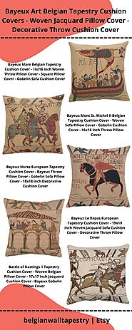 Bayeux Art Belgian Tapestry Cushion Covers - Woven Jacquard Pillow Cover - Decorative Throw Cushion Cover