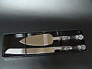 Personalized Wedding Cake Knife and Server Set with Faux Crystal Handles