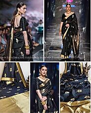 Black and Golden color silk sarees with all over big buties saree design -SILK0001852