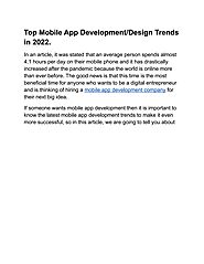 Top Mobile App Development/Design Trends in 2022 by Xwebbuilderscom - Issuu