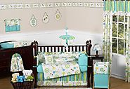 Turquoise Blue and Lime Green Layla Floral Baby Girl Bedding 9pc Flower Crib Set