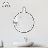 Intco gold metal frame round mirror is perfect to use as a vanity mirror in the bathroom
