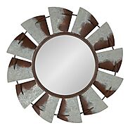 Kate and Laurel Millbrook Windmill Rustic Farmhouse Distressed Metal Wall Mirror, 32″ Diameter