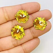 Lemon Quartz Fancy Cut Hexagon Shape Matched Gemstone Set