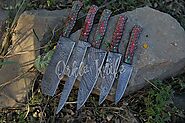 Custom Handmade Damascus steel Chef/Kitchen Knife Set of 5 PCS With Leather Kit.