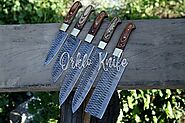 Custom Handmade Damascus steel chef/Kitchen knife set of 5 PCS with Leather Kit.