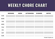 Free Printable Weekly Chore Chart Template for Kids, Toddlers, Family