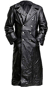 Mens Vintage German Classic WW2 Officer Military Uniform Leather Trench Coat Jacket