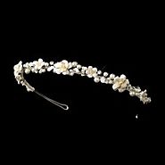 Ivory Porcelain Pearl Flower Bridal Headband Tiara : Bridal HeadBands