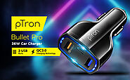 pTron Bullet Pro 36W PD Quick Charger, 3 Port Fast Car Charger Adapter - Compatible with All Smartphones & Tablets (B...