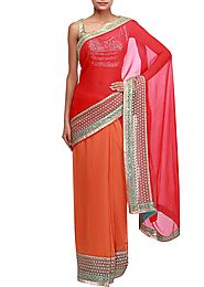 Red and orange half and half saree with highlighted border