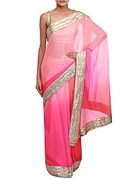 Shaded saree adorn in peach and coral embellished in kundan embroidery