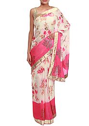 Cream saree adorn in floral print