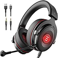 EKSA USB Gaming Headset with Noise Cancelling Mic, LED Light, Headphones for PS4/PS5/PC/with Detachable Mic