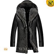 Mens Hooded Black Fur Coat CW855309 - cwmalls.com