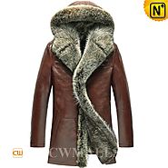 Mens Hooded Fur Leather Coat CW855303 - cwmalls.com