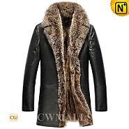 Mens Black Raccoon Fur Coat CW857367 - cwmalls.com