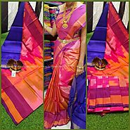 Purple Blue and Pink color Uppada Soft Silk handloom saree with all over ikkat design -UPSF0002255