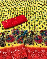 Light Yellow and Red color Georgette sarees with kalamkari design saree -GEOS0007432
