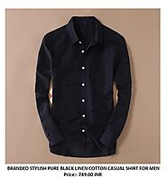 BRANDED STYLISH PURE BLACK LINEN COTTON CASUAL SHIRT FOR MEN