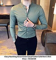 Classy Ravishing Ocean Green Casual Cotton Solid Men's Shirt