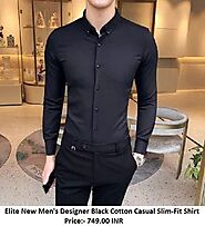 Elite New Men's Designer Black Cotton Casual Slim-Fit Shirt