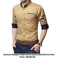 Exclusive Designer Khaki Cotton Casual Solid Shirt For Men