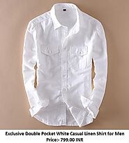 Exclusive Double Pocket White Casual Linen Shirt for Men