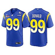 Mens Los Angeles Rams #99 Aaron Donald Jersey with Captain C patch 2021 White Modern Throwback Vapor Limited Jersey