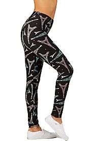 Printed Leggings High Waisted Black Color with Eiffel Tower Pattern