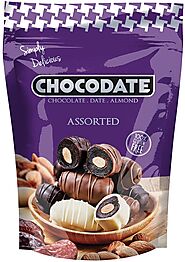 Chocodate Assorted- 250gm, Rich Silky Chocolate, Roasted Almonds, Velvety Arabian Dates, Low Calories, No GMO, Gluten...