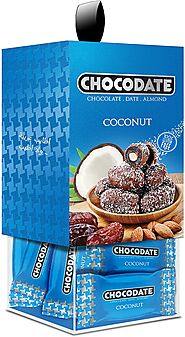 Chocodate Exclusive Coconut Chocolate Cube Box- 200gm, Rich Silky Chocolate, Roasted Almonds, Velvety Arabian Dates, ...