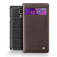 QIALINO Mini Window Grid Pattern Leather Case For Samsung Galaxy Note 4 Without Smart Feature - Qialino