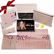 30 Rose Gold Pink Premium Makeup and Skincare Labeled Vegan Brushes with Travel Case Set - Professional Influencer Tu...