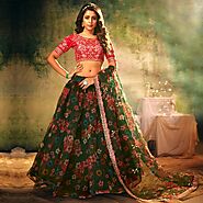 Lehenga Choli | Buy Online Green Floral Printed Semi-Stitched Lehenga With Dupatta | Trendferry