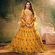 Lehenga Choli | Buy Online Yellow Floral Printed Semi-Stitched Lehenga With Dupatta | Trendferry