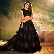 Lehenga Choli | Buy Online Black Floral Printed Semi-Stitched Lehenga With Dupatta | Trendferry