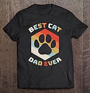 Best Cat Dad Ever Shirt Retro Cats Daddy Kitten Owner - Tee Cheap US