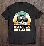 Best Cat Dad Ever Shirt Funny Retro Cat With Sunglasses - Tee Cheap US