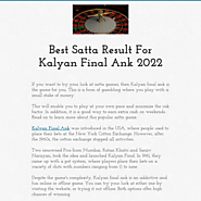 Best Satta Result For Kalyan Final Ank 2022