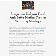 Prosperous Kalyan Final Ank Satta Matka Tips for Winning Strategy