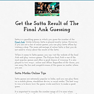 Get the Satta Result of The Final Ank Guessing