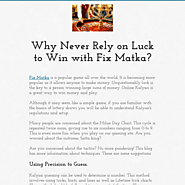 Why Never Rely on Luck to Win with Fix Matka?