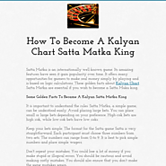 How To Become A Kalyan Chart Satta Matka King